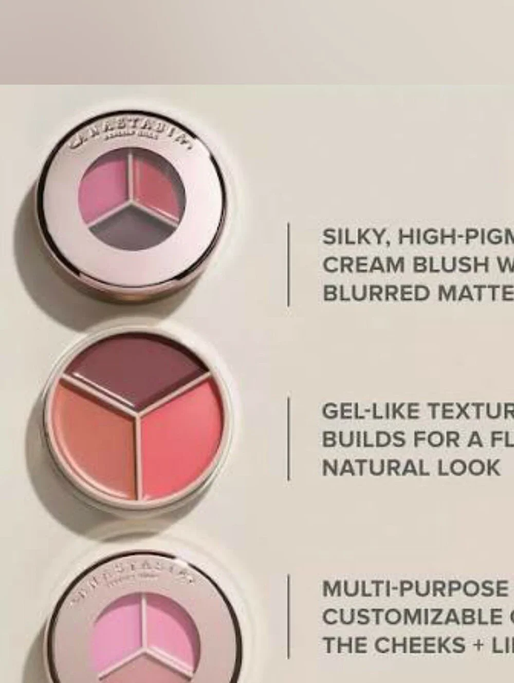 🍑Face Need🍑BNIB Anastasia Fullsize PEACH Magic Touch Cream Blush Trio!$38Ret!!